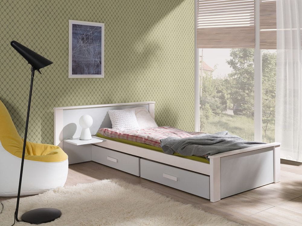 Veneti Detská posteľ s úložným priestorom 90x200 POLCH PLUS - biela / šedá